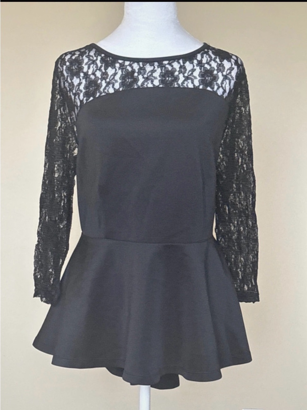 Monroe & Main Black Lace Peplum Top